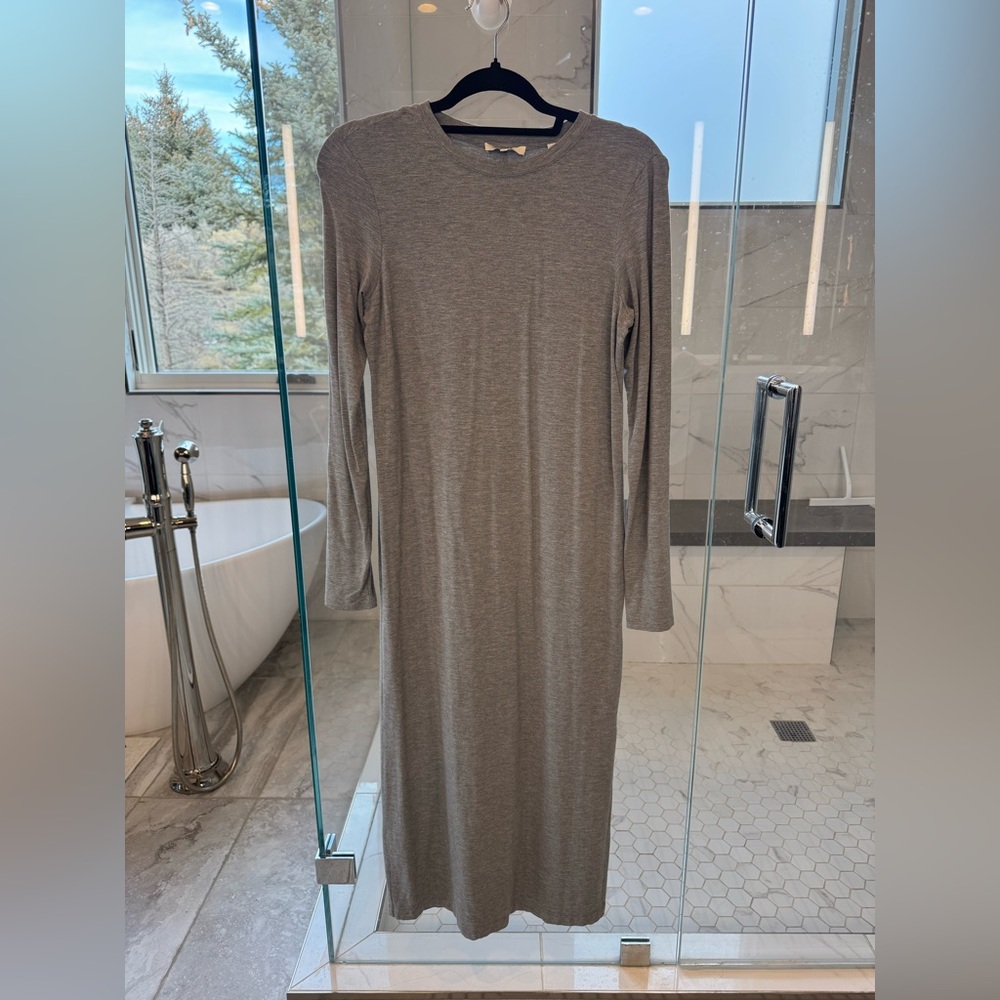 Vince Heather Gray Crew Neck Maxi Dress with Slit
